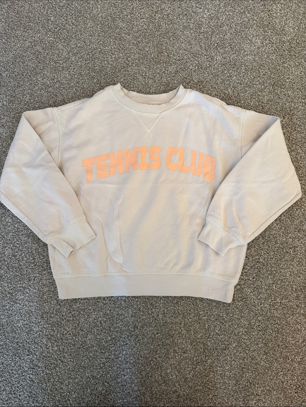 H&M Cream Crewneck Sweater with Peach 'TENNIS CLUB' Graphic